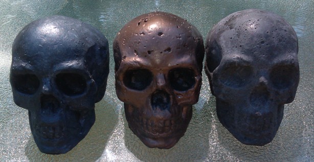 "Large Concrete Skulls - Slate, Dark Bronze, and Unpainted Black Tinted Concrete"