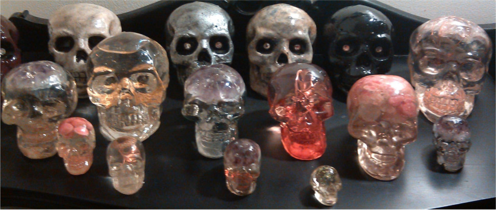 "Resin Crystal Skulls and Concrete Skulls - Assorted Styles created"